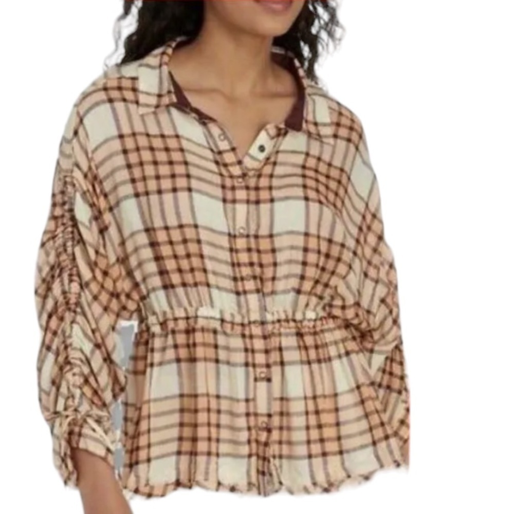 ZZZ FREE PEOPLE women shirt blouse top peach tree 17% wool 83% Viscose SZ XS $98